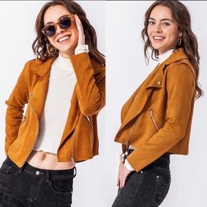 FAVLUX Suede Moto Jacket Coffee Size M